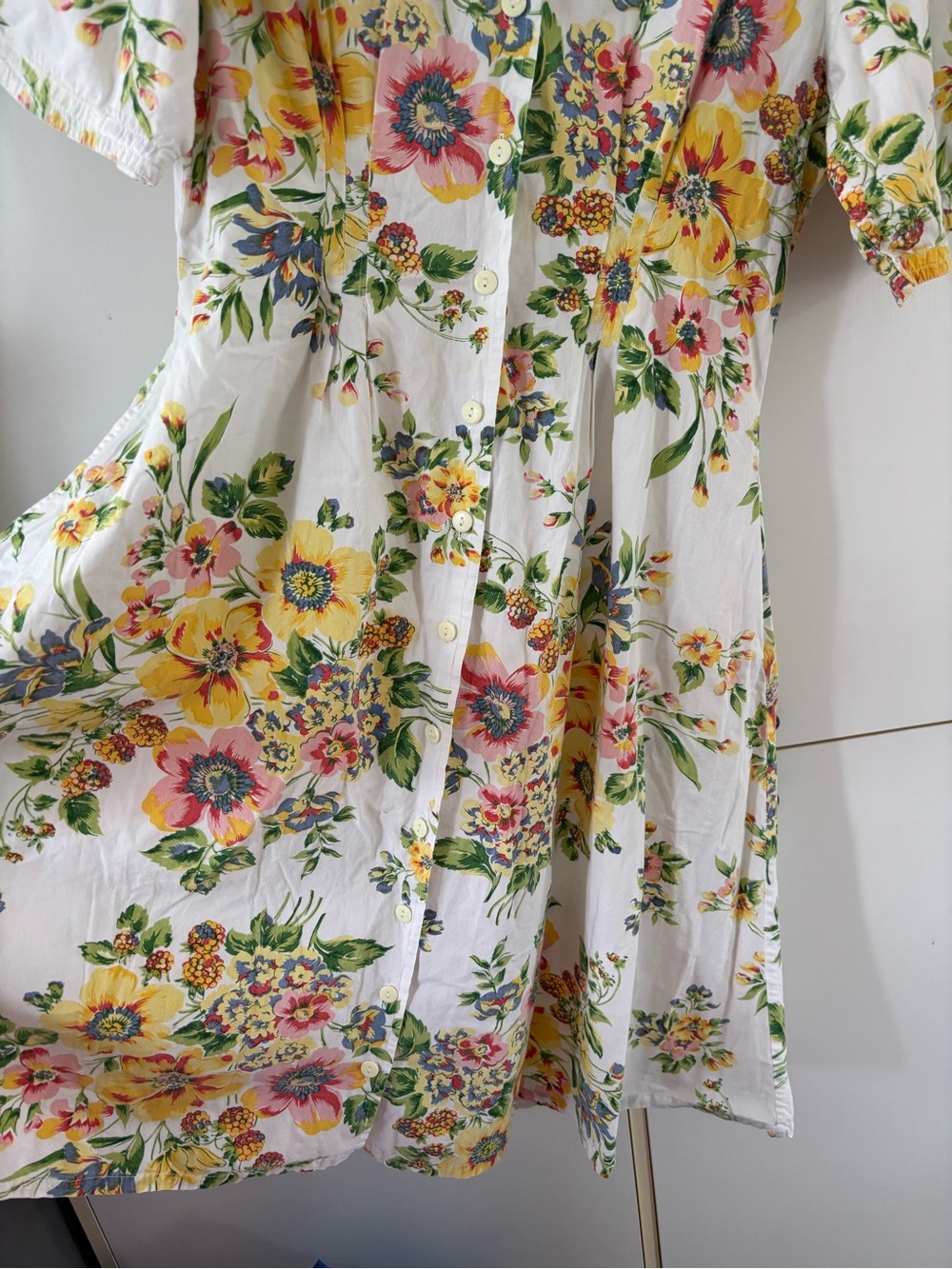April Cornell Garden Floral Cottagecore Midi Dress White Button Front Tie Back M - Picture 6 of 14